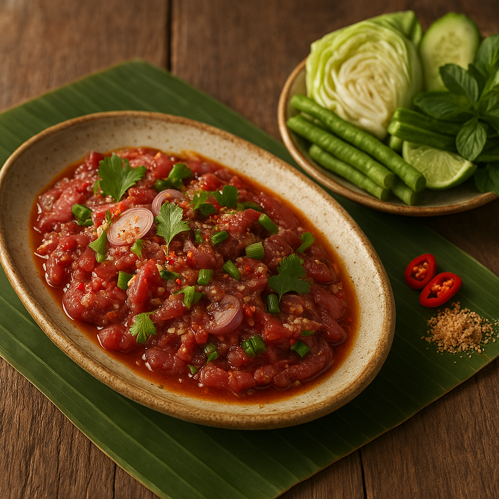 Thai style raw beef spicy salad (koy)